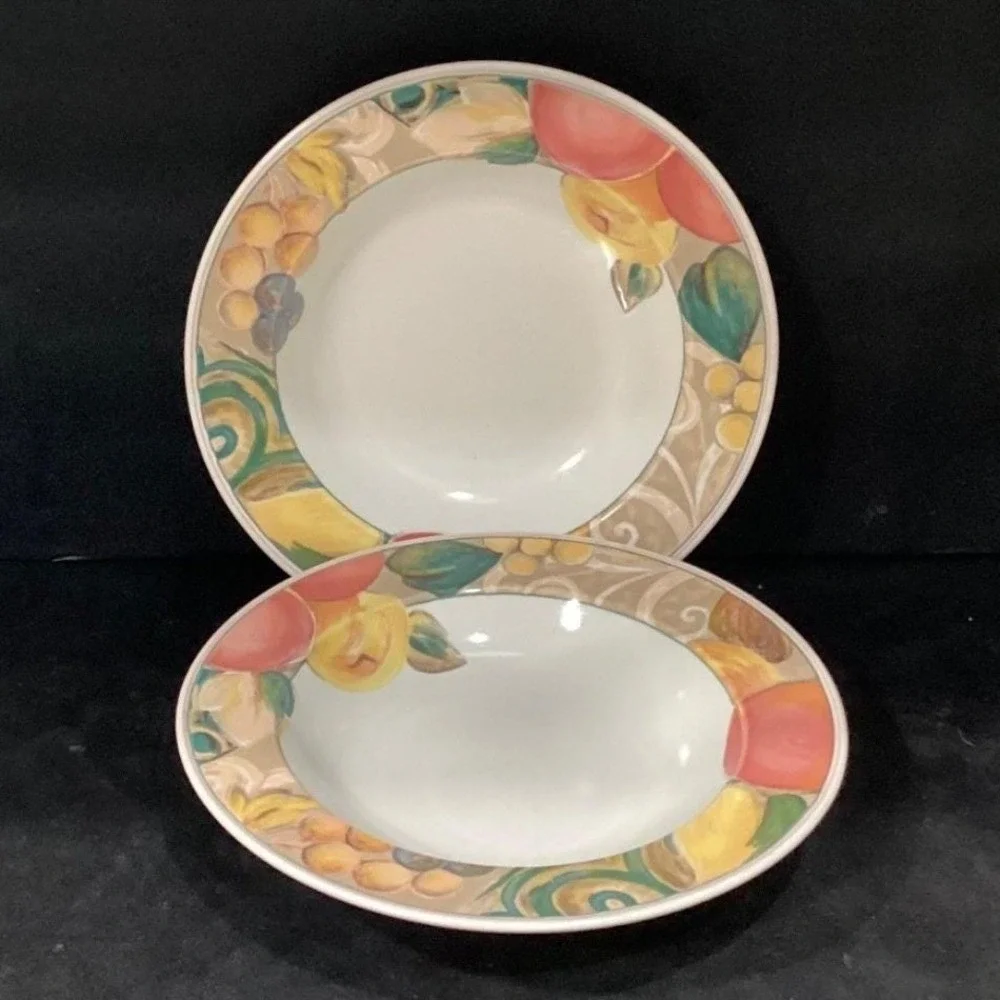Mikasa Heritage Orchard Odyssey Cereal Bowls, Set of 2, Vtg Stoneware Dinnerware